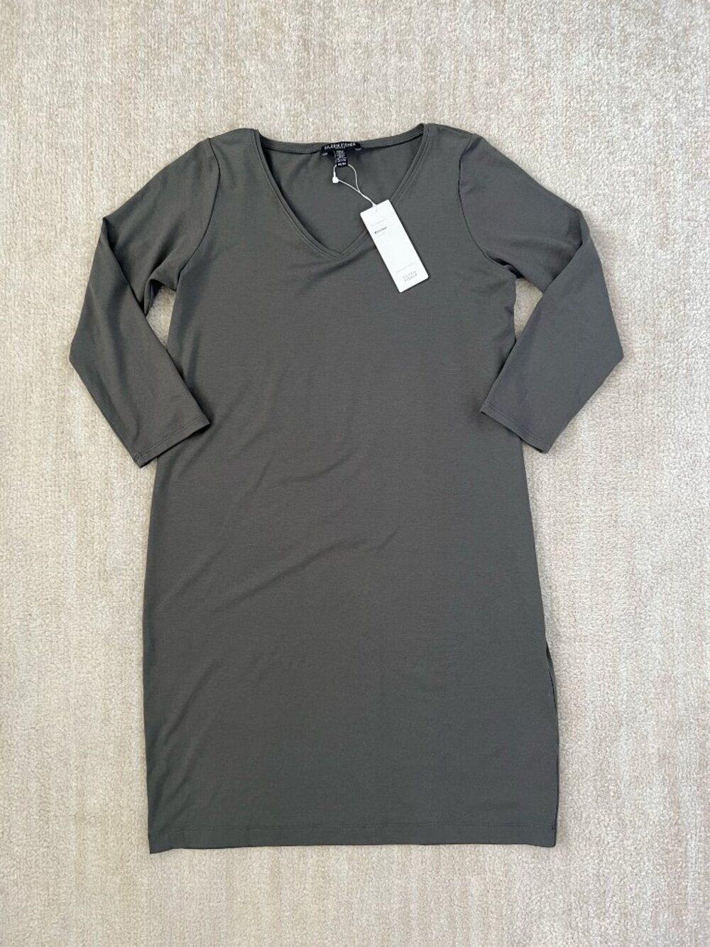 NWT Eileen Fisher Viscose Jersey V Neck Gray Shift Dress S Petite